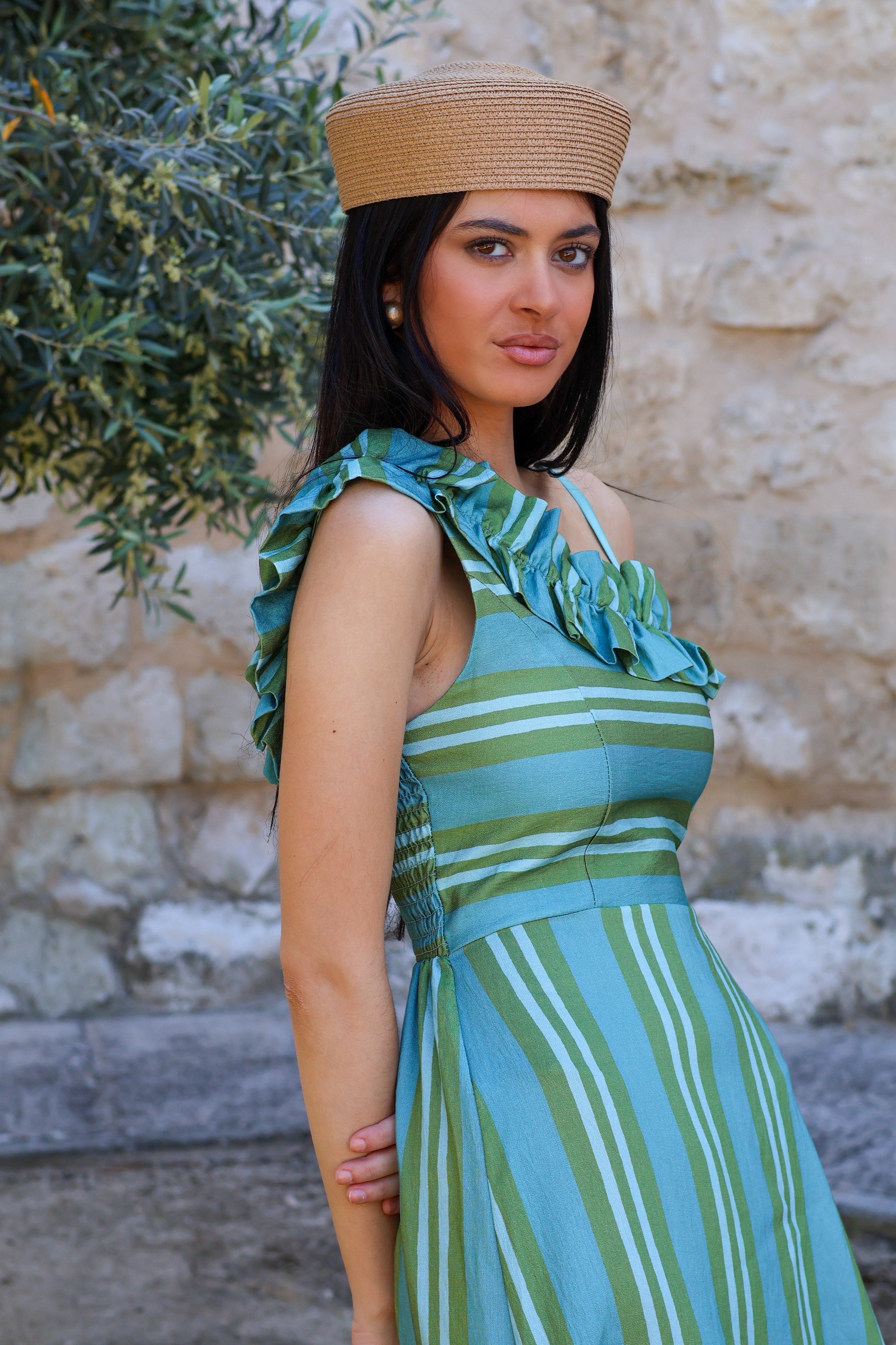 Vestido midi rayas turquesa| Palma