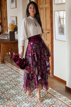 Falda estampada burdeos| Cristal