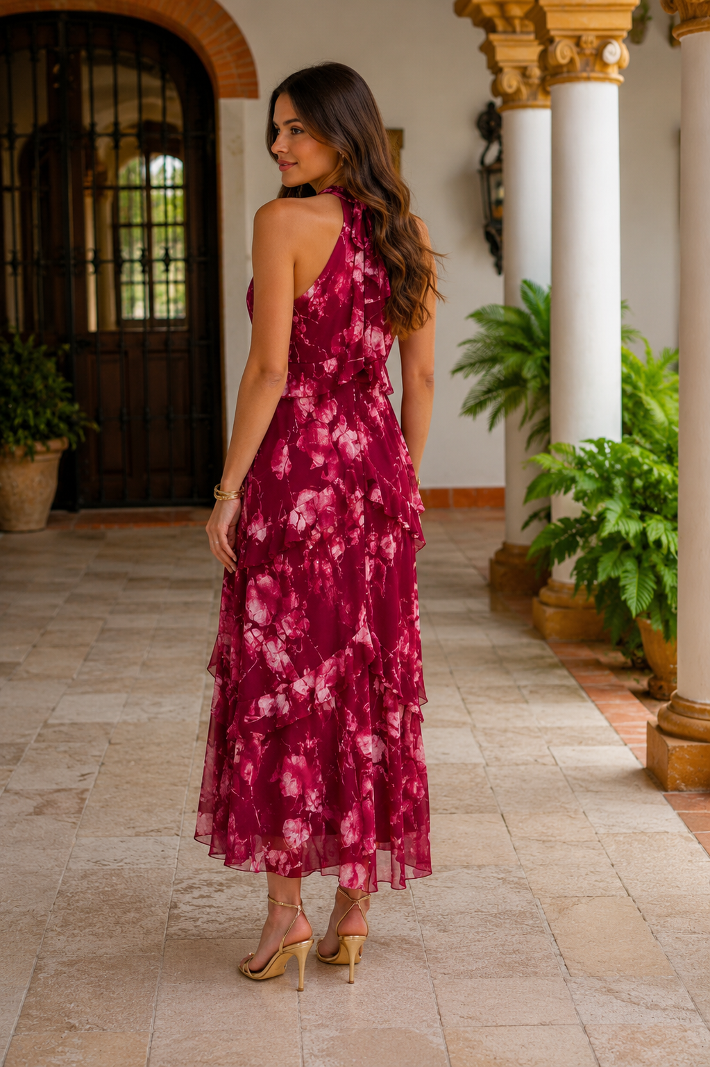 Vestido volante vino| Alexia