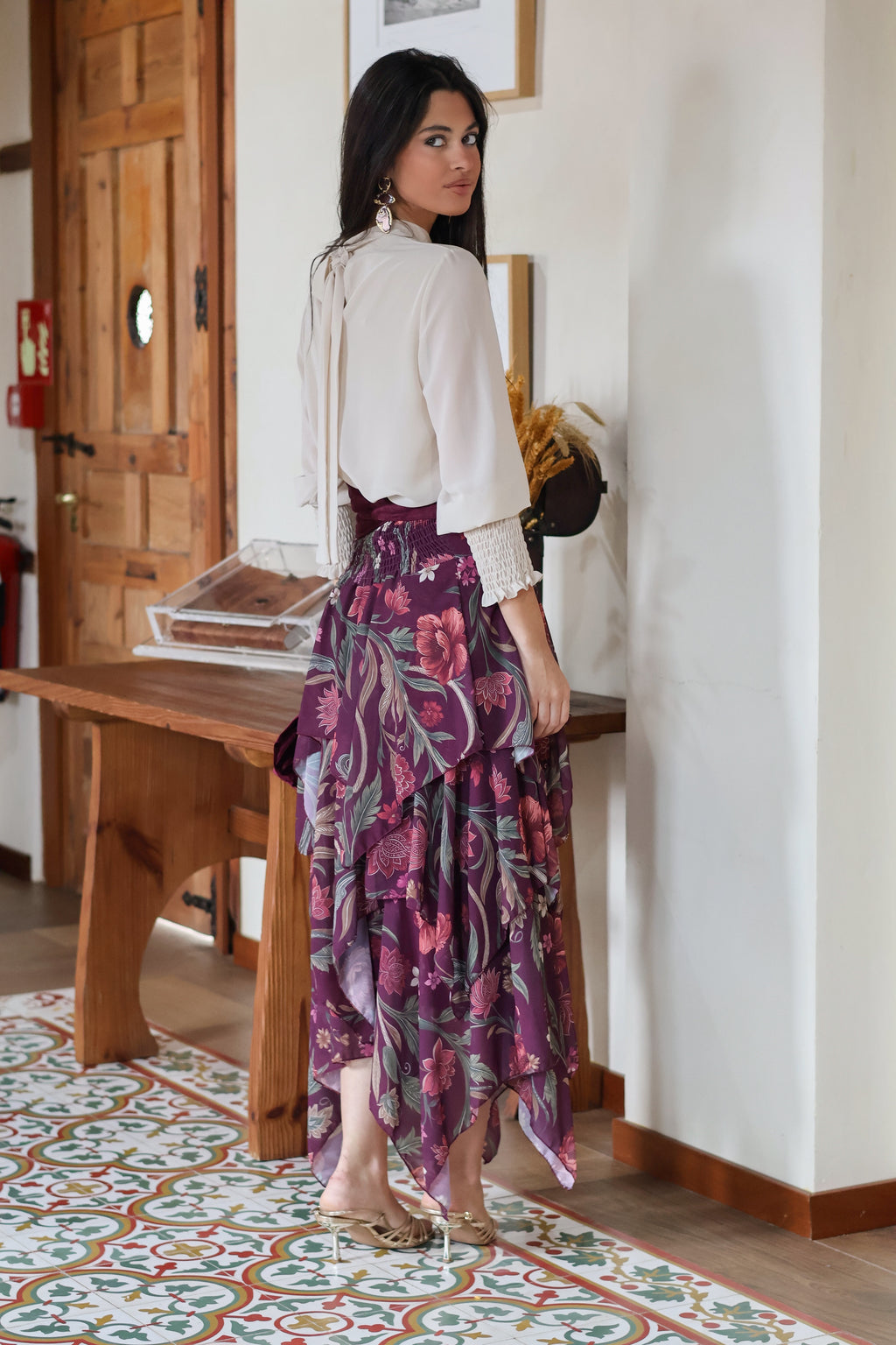 Falda estampada burdeos| Cristal