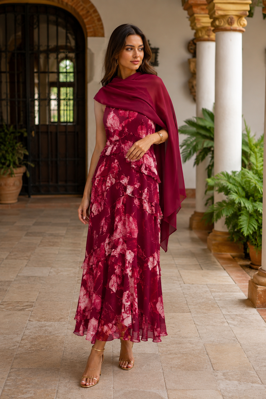 Vestido volante vino| Alexia