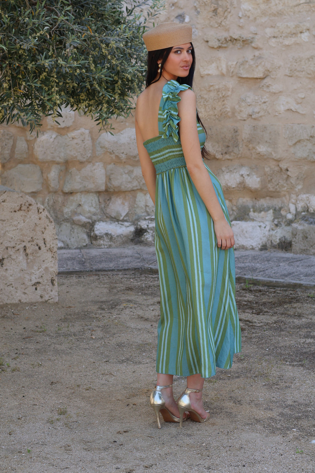 Vestido midi rayas turquesa| Palma