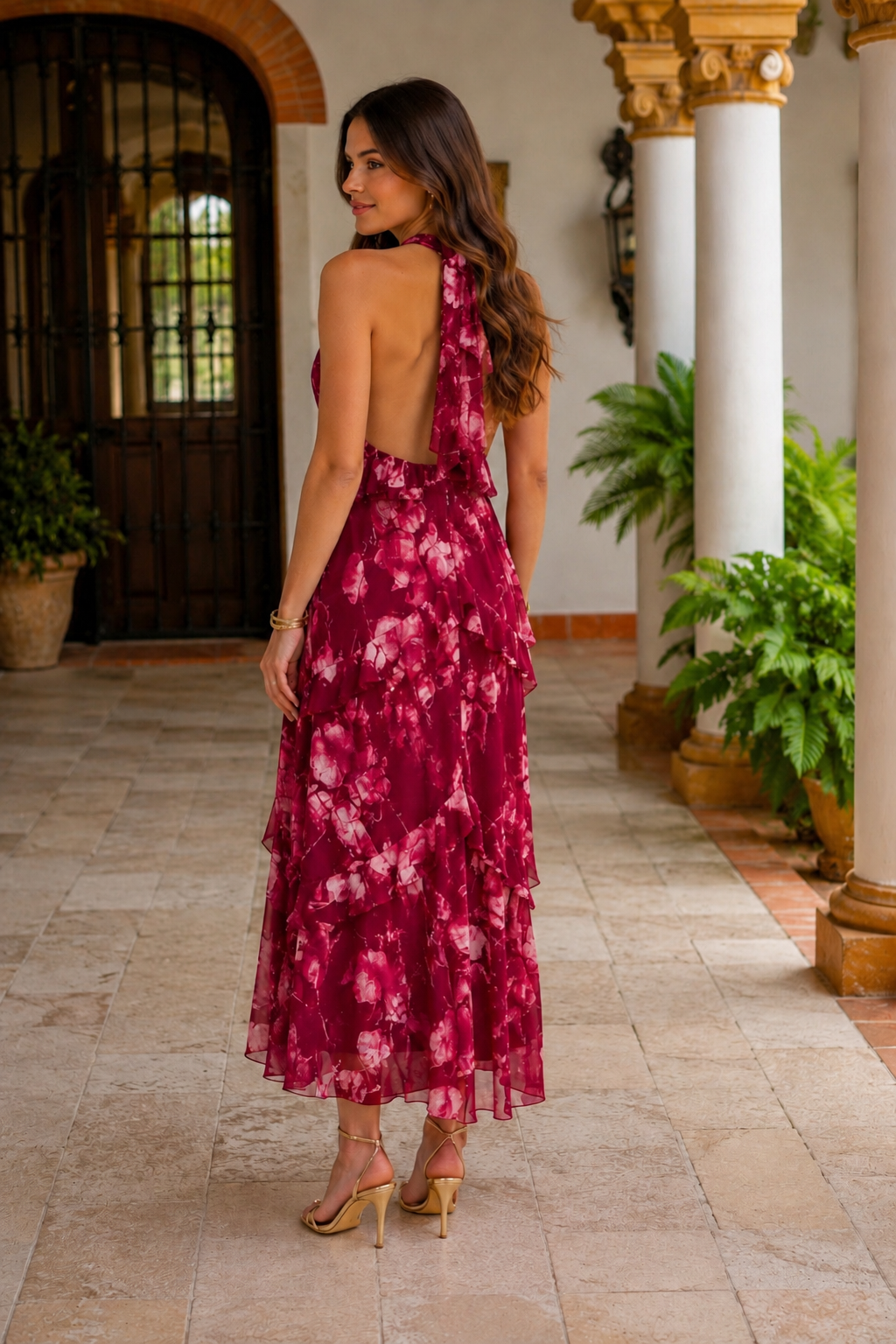 Vestido volante vino| Alexia