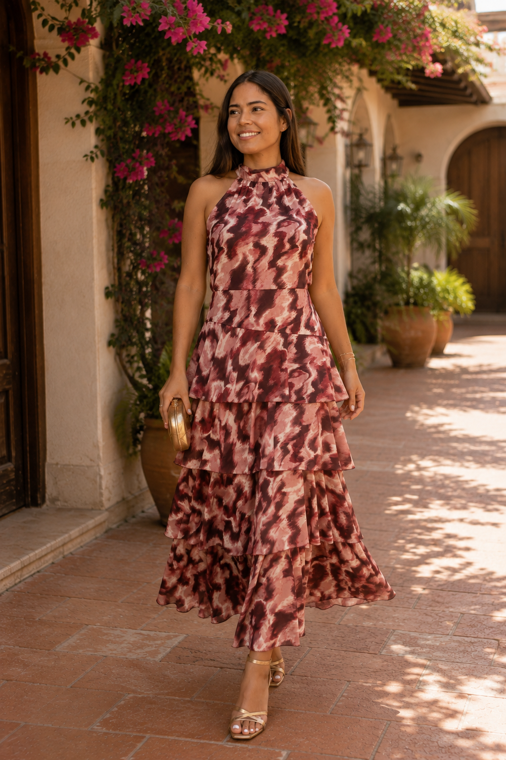 Vestido estampado vino| Miriam