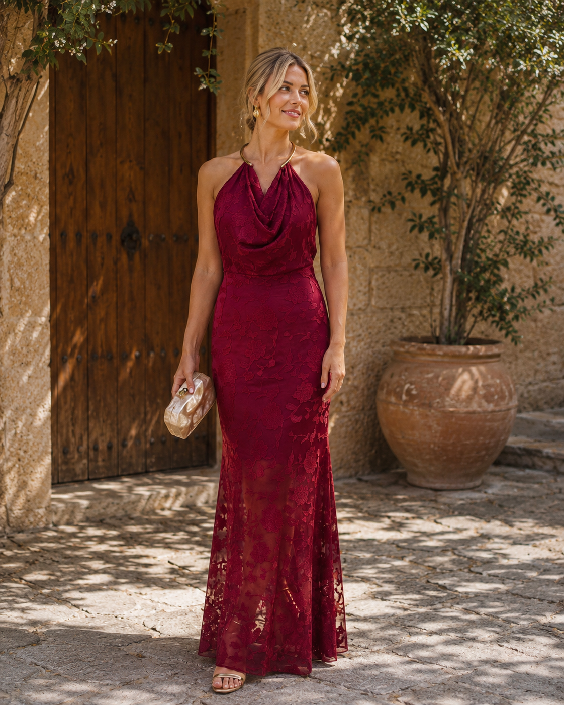 Vestido largo burdeos| Cataleya