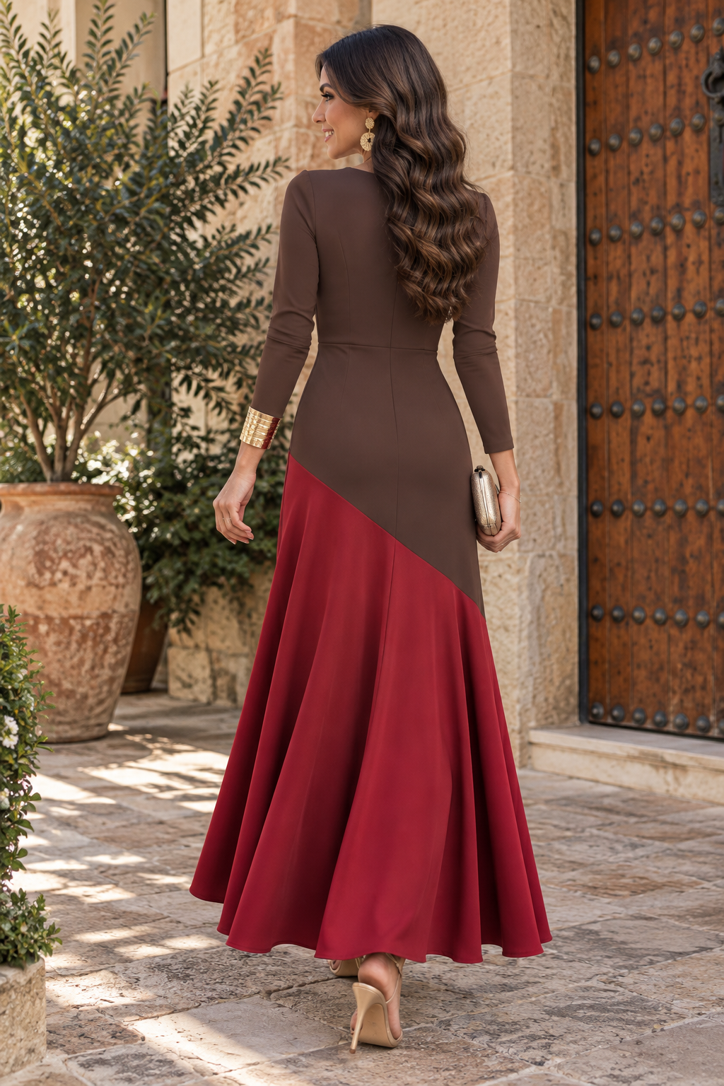 Vestido bicolor marrón| Galatea