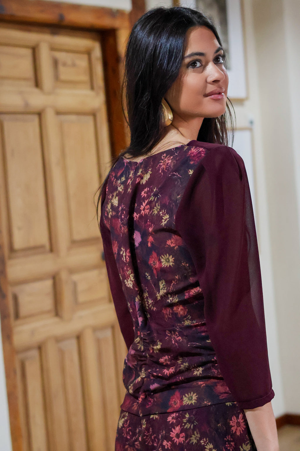 Vestido estampado burdeos| Alma