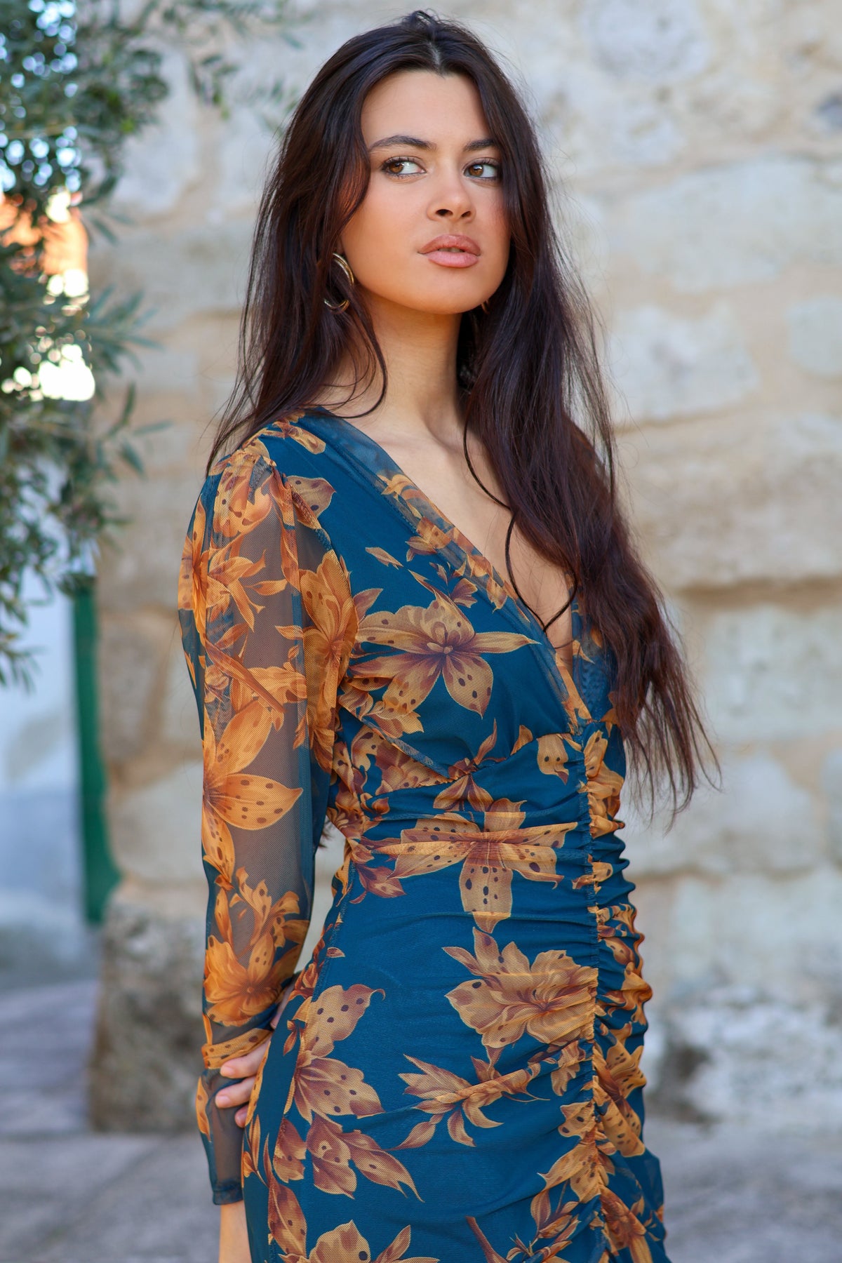 Vestido estampado petróleo| Amalfi