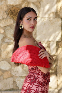 Cartera roja rafia| Abanico - Moitte invitada