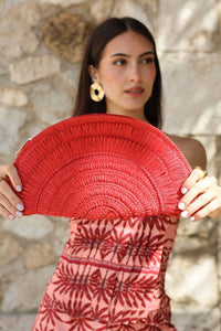 Cartera roja rafia| Abanico - Moitte invitada