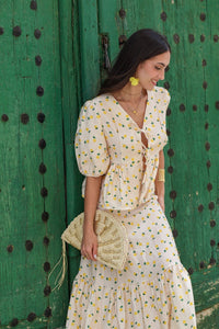 Conjunto estampado crema | Limones - Moitte invitada