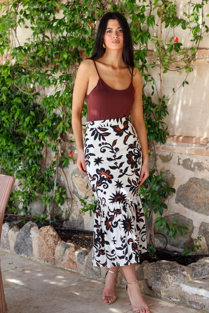 Falda estampada midi| Tierra - MOITTE