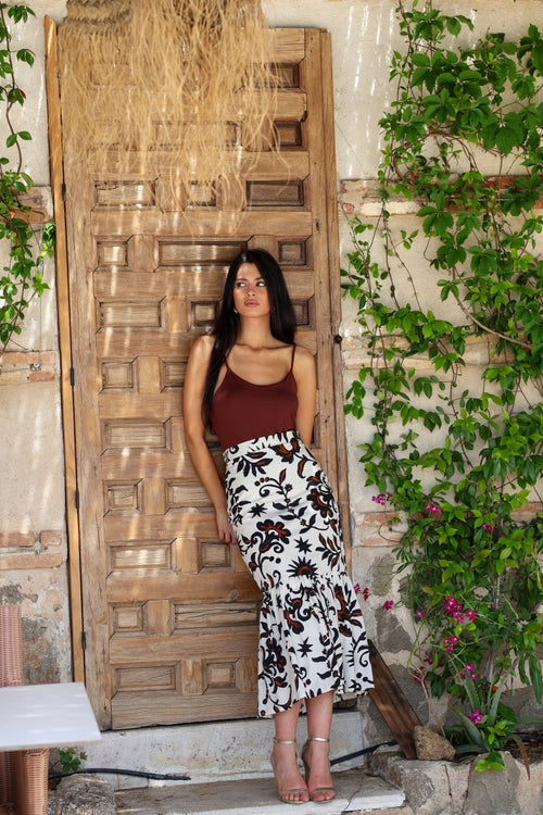 Falda estampada midi| Tierra - MOITTE