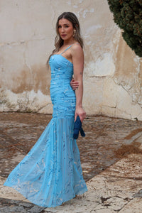 Vestido estampado azul| Cassia - Moitte invitada