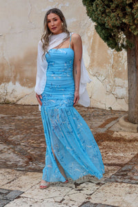 Vestido estampado azul| Cassia - Moitte invitada