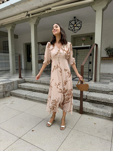 Vestido Estampado Beige| Adrienne - Moitte invitada