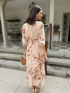 Vestido Estampado Beige| Adrienne - Moitte invitada