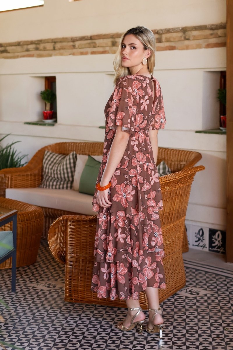 Vestido estampado camel| Jardín - MOITTE