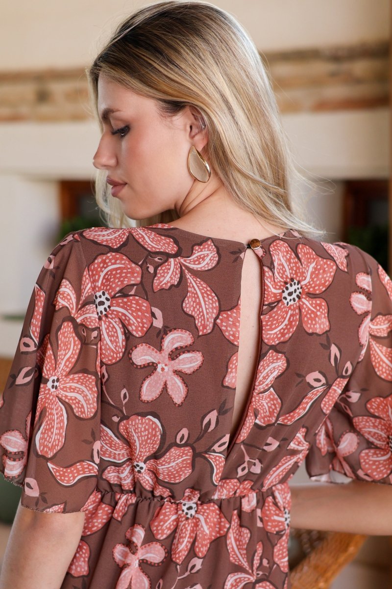 Vestido estampado camel| Jardín - MOITTE