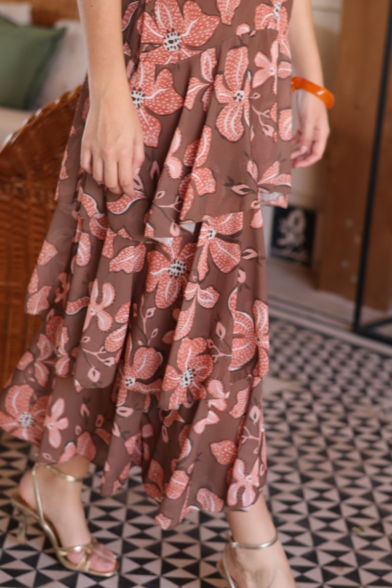 Vestido estampado camel| Jardín - MOITTE