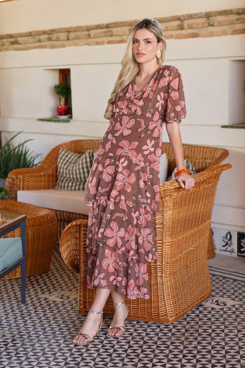 Vestido estampado camel| Jardín - MOITTE
