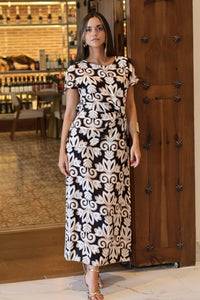 Vestido estampado marrón | Samoa - Moitte invitada