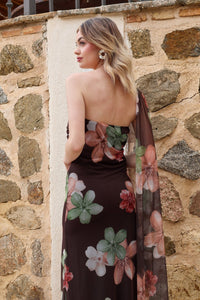 Vestido estampado marrón| Yovel - Moitte invitada