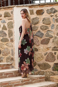 Vestido estampado marrón| Yovel - Moitte invitada