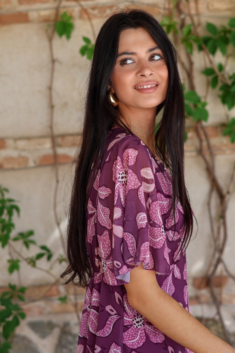 Vestido estampado morado| Jardín - MOITTE