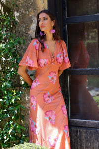 Vestido estampado naranja| Támesis - Moitte invitada