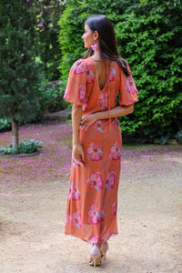 Vestido estampado naranja| Támesis - Moitte invitada