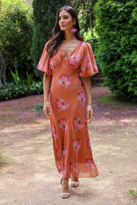 Vestido estampado naranja| Támesis - Moitte invitada