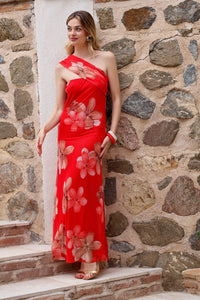 Vestido estampado rojo| Yovel - Moitte invitada