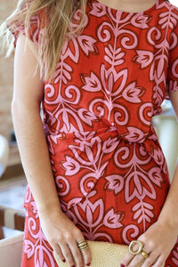 Vestido estampado teja| Samoa - Moitte invitada