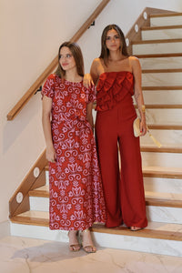 Vestido estampado teja| Samoa - Moitte invitada
