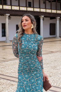 Vestido Estampado turquesa| Erika - Moitte invitada