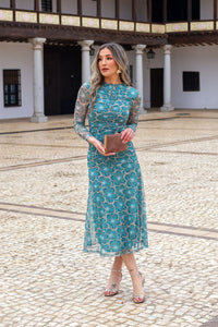 Vestido Estampado turquesa| Erika - Moitte invitada