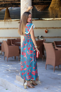 Vestido estampado turquesa| Manila - Moitte invitada