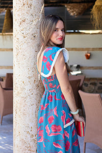 Vestido estampado turquesa| Manila - Moitte invitada
