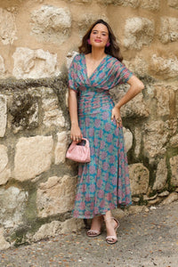 Vestido estampado turquesa| Silene - Moitte invitada