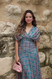 Vestido estampado turquesa| Silene - Moitte invitada