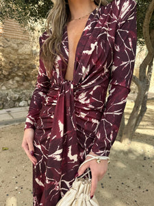 Vestido Estampado Vino| Alana - Moitte invitada