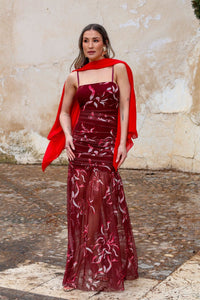 Vestido estampado vino| Cassia - Moitte invitada