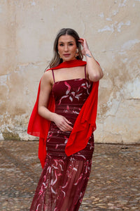 Vestido estampado vino| Cassia - Moitte invitada