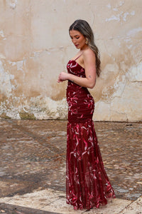 Vestido estampado vino| Cassia - Moitte invitada