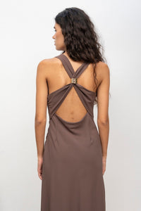 Vestido halter chocolate |Oasis - Moitte invitada