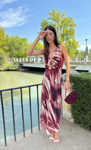 Vestido halter estampado Vino |Ulani - Moitte invitada