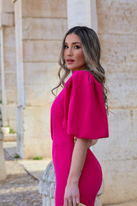 Vestido midi asimetrico rosa | Cailin - Moitte invitada