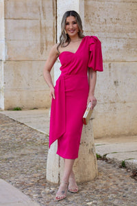 Vestido midi asimetrico rosa | Cailin - Moitte invitada