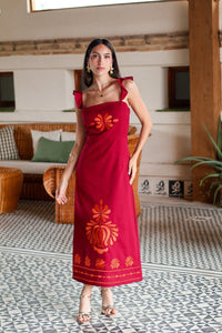 Vestido midi borgoña| Juana - Moitte invitada